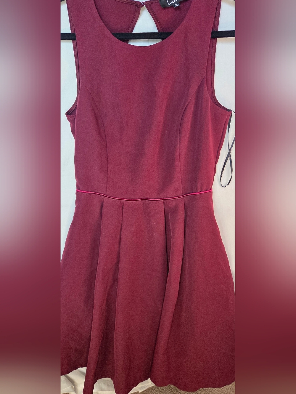 Burgundy Lulus Women’s Party Hop Skater Backless Dress W/ Pockets Size M Flare